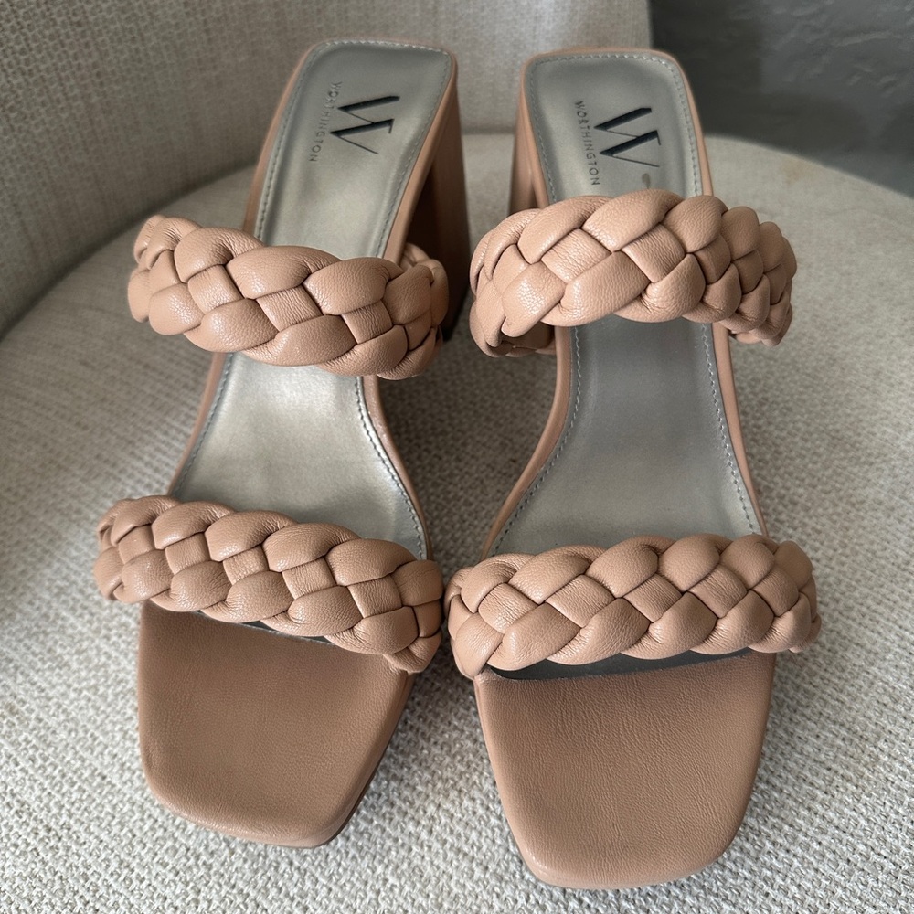 Worthington Tan Braided Block Heels